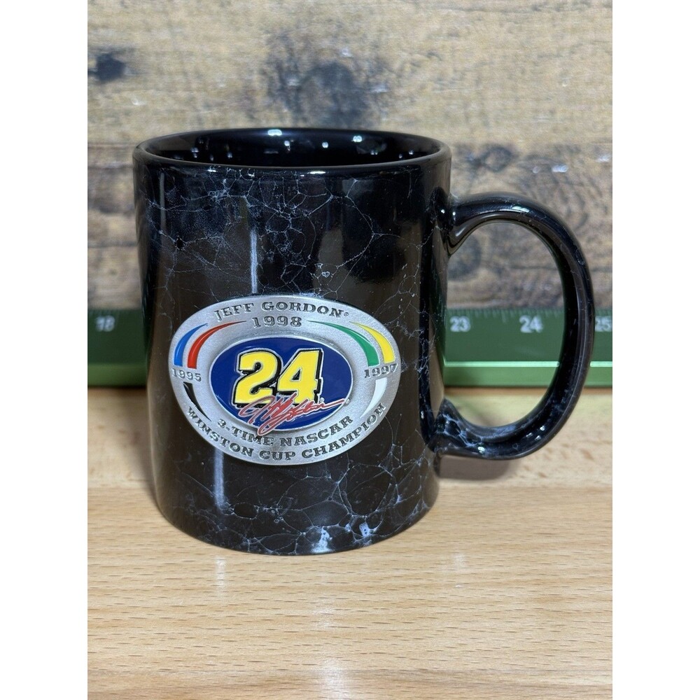 🔥NEW- Jeff Gordon Mug Cup 3-Time Nascar Winston Champion 1998 Black Marble Pat